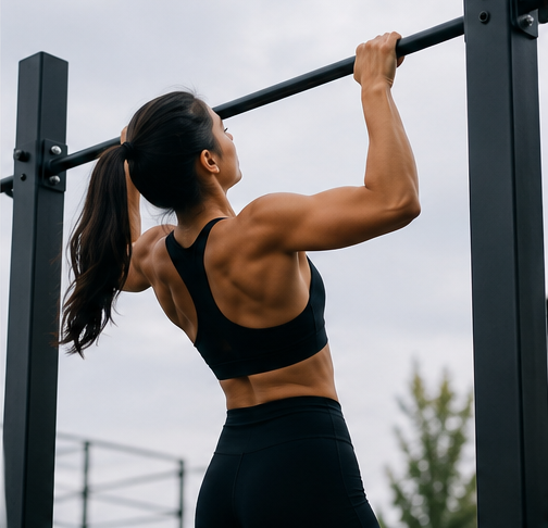 women doing pull ups on bar